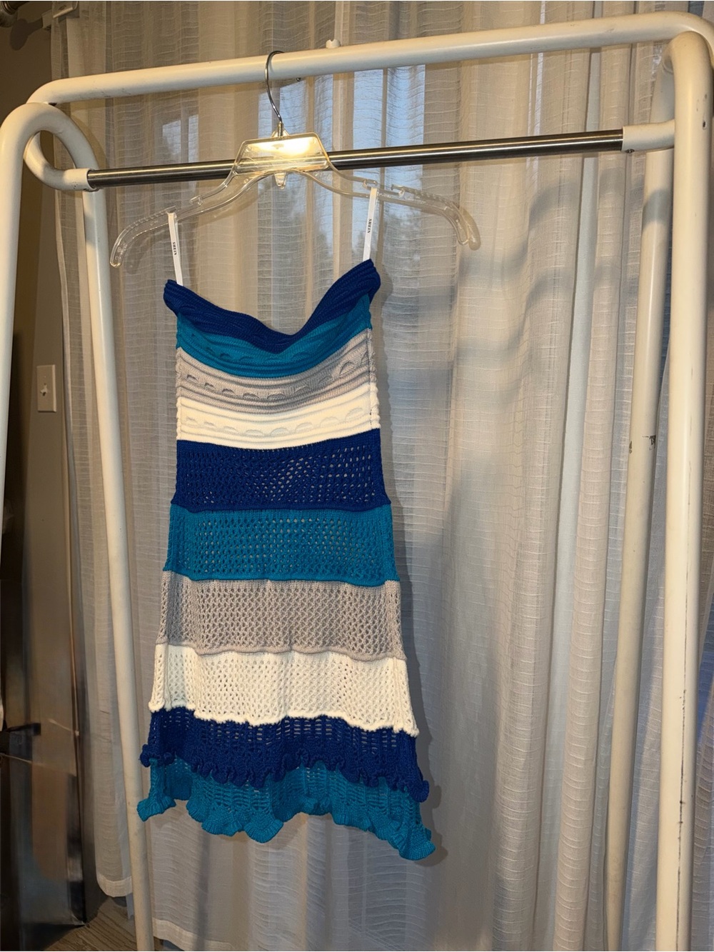 SHEIN Blue, Teal & White Striped Knit Sundress